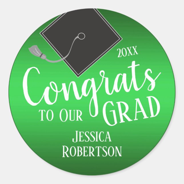 Congrats to Our Grad Class of 2021 Green Classic Round Sticker (Front)