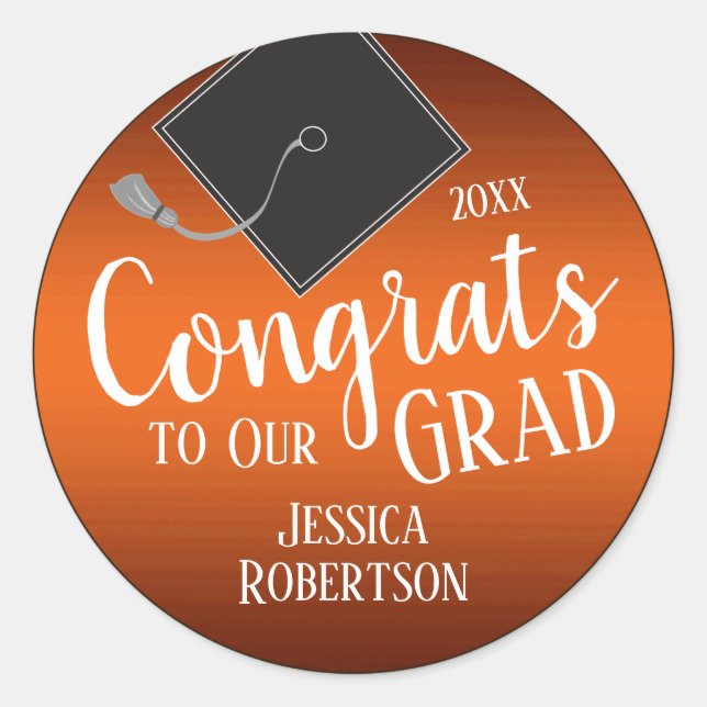 Congrats to Our Grad Class of 2021 Orange Classic Round Sticker (Front)