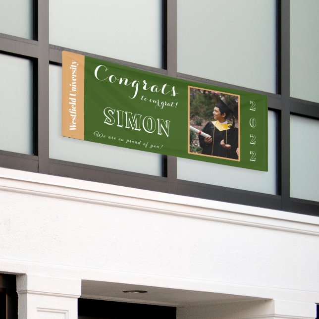 Congrats to Our Grad Forest Green Banner (Outside Building)