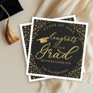 Congrats To Our Grad Gold Black Graduation Napkins