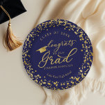 Congrats To Our Grad Gold Blue Graduation Paper Plate<br><div class="desc">Make your 2025 graduation party unforgettable with this modern suite. Featuring gold confetti on a blue background and elegant calligraphy, it perfectly captures the brilliance of your success. The design can be tailored to meet your specific needs and preferences. Please reach out if you require any colour changes, design modifications,...</div>