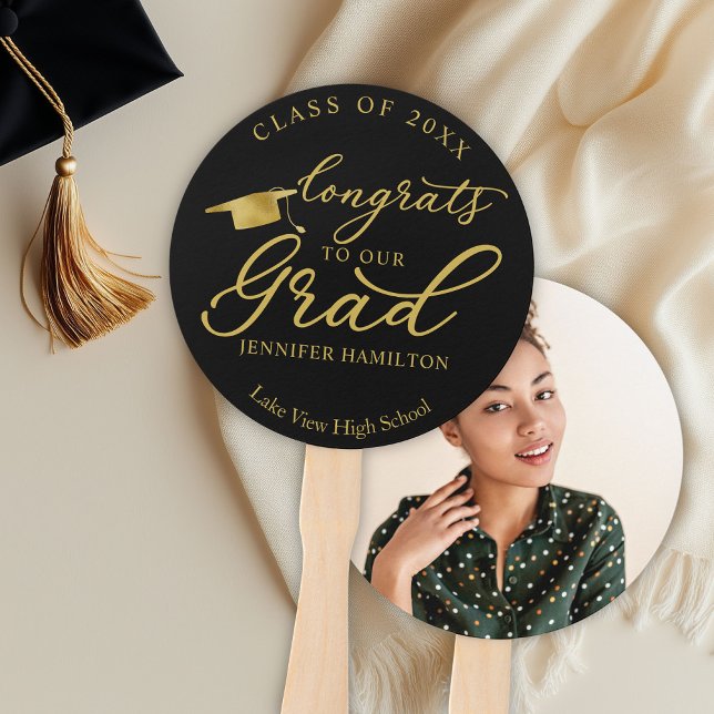 Congrats To Our Grad  Simple 1 Photo Graduation Hand Fan (Creator Uploaded)