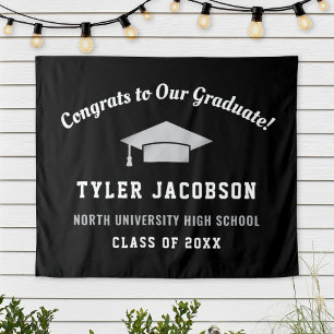 Congrats To Our Graduate Black and Silver Custom Tapestry