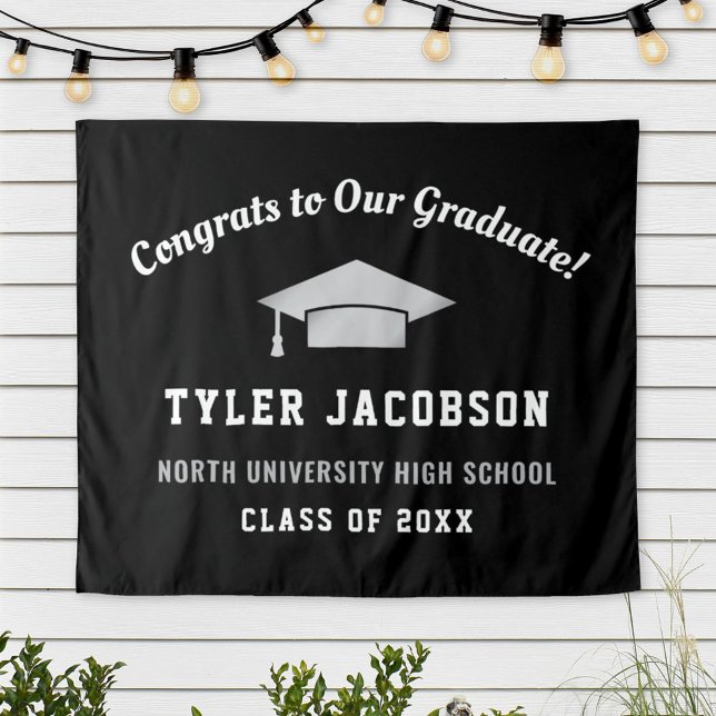 Congrats To Our Graduate Black and Silver Custom Tapestry (Creator Uploaded)