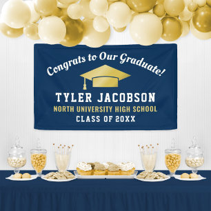 Congrats To Our Graduate Navy and Gold Custom Banner