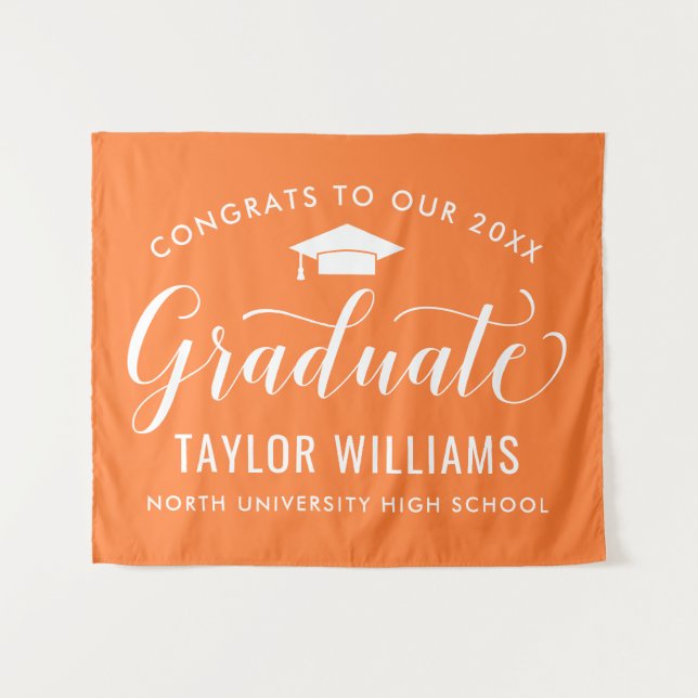Congrats to Our Graduate Orange Graduation Tapestry (Front (Horizontal))