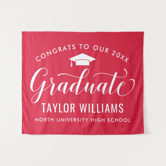 Congrats to Our Graduate Red Graduation Tapestry (Front (Horizontal))