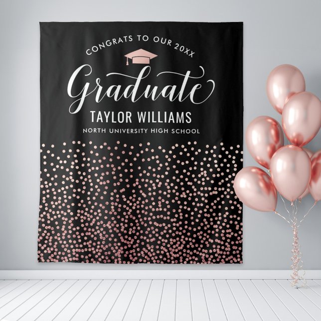Congrats to Our Graduate Rose Gold Confetti Party Tapestry (Creator Uploaded)