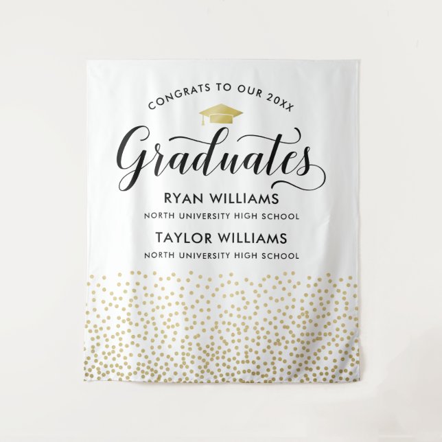 Congrats to Our Two Graduates Gold Confetti Party Tapestry (Front)