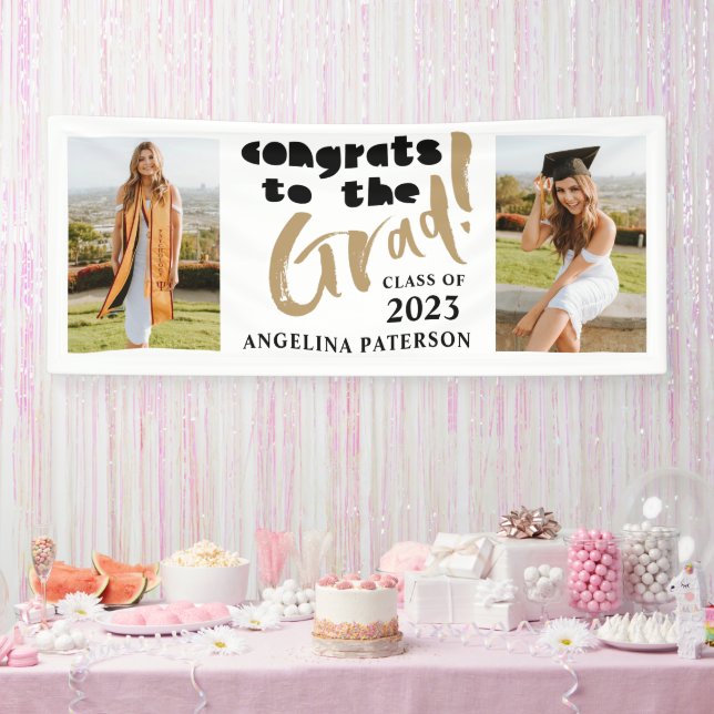 Congrats to the Grad Black & Gold Graduation Party Banner (Party)