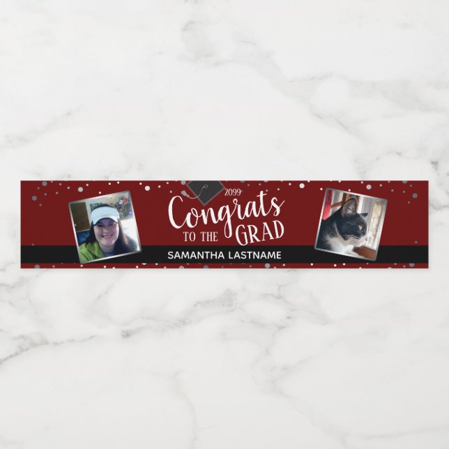 Congrats to the Grad Elegant Silver Photo Water Bottle Label (Single Label)