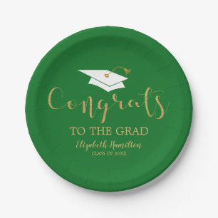 Congrats To The Grad Gold Glitter Graduation Green Paper Plate