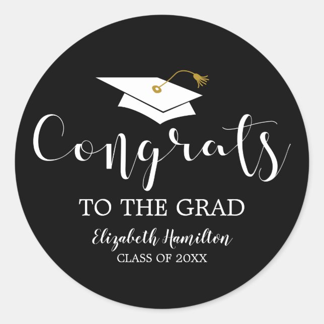 Congrats To The Grad Grad Cap Chic Graduation Classic Round Sticker (Front)