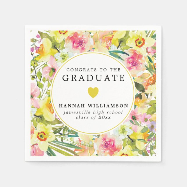 Congrats to the Grad Yellow Daffodil Heart Napkin (Front)