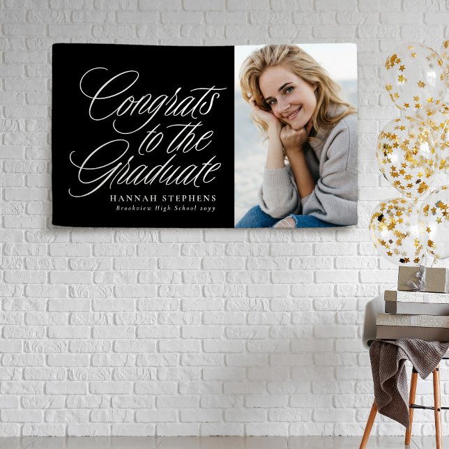 Congrats to the graduate black photo graduation banner (Creator Uploaded)