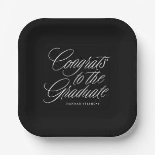 Congrats to the graduate classic black graduation paper plate
