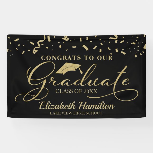 Congrats To The Graduate Gold And Black  Banner (Horizontal)