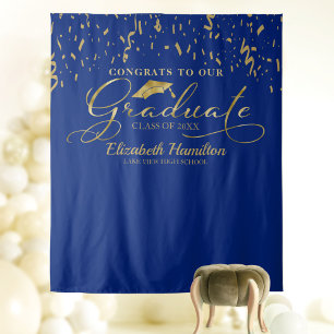 Congrats To The Graduate Gold And Blue Backdrop Tapestry