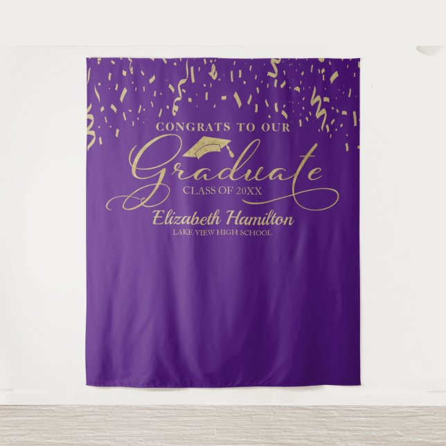 Congrats To The Graduate Gold And Purple Backdrop Tapestry (Front)