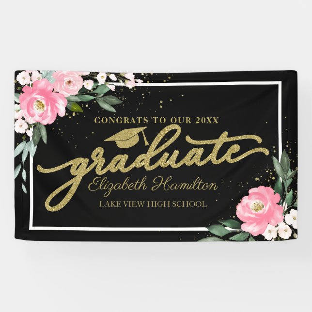 Congrats To The Graduate Pink Floral Grad Party Banner (Horizontal)