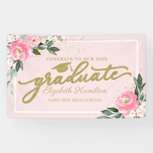 Congrats To The Graduate Pink Floral Grad Party Banner