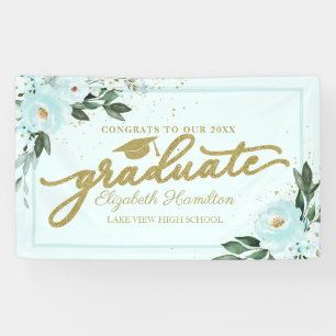 Congrats To The Graduate Teal Floral Grad Party Banner