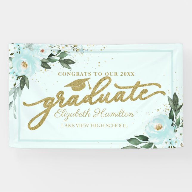 Congrats To The Graduate Teal Floral Grad Party Banner (Horizontal)