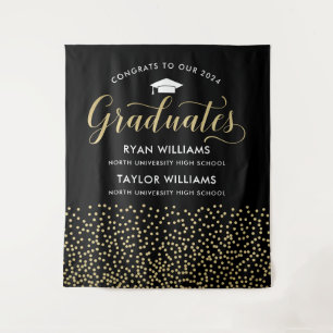 Congrats tTwo Graduates Black Gold Confetti Party Tapestry