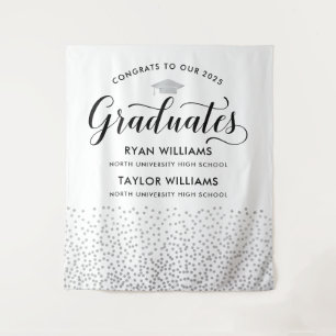 Congrats Two Graduates Silver Confetti Party Tapestry