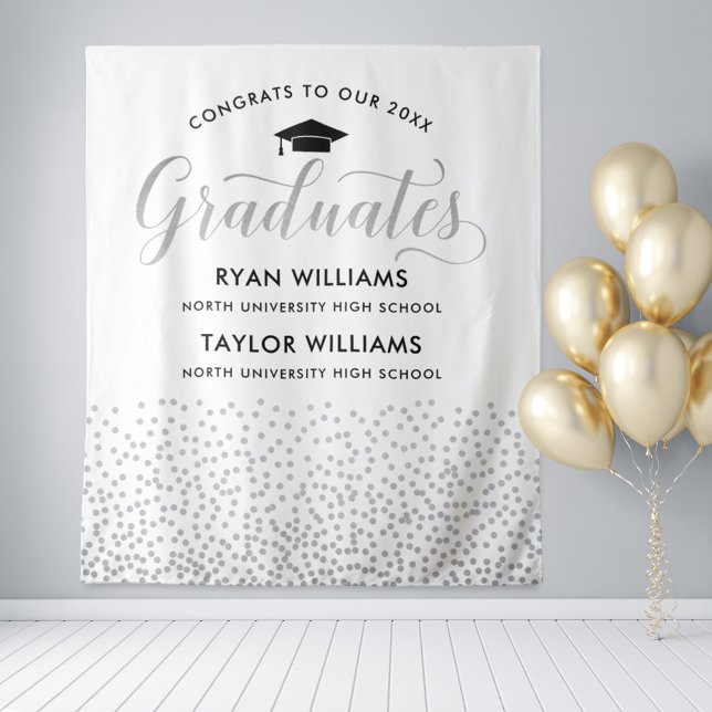 Congrats Two Graduates Silver Confetti Party Tapestry (Creator Uploaded)
