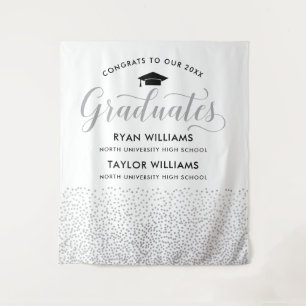 Congrats Two Graduates Silver Confetti Party Tapestry