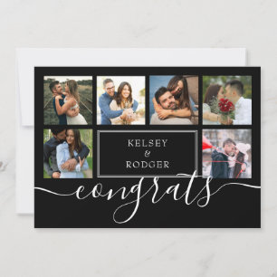 Congrats Wedding Photo Collage Black and White Car Card