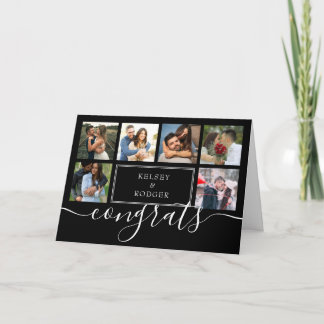 Congrats Wedding Photo Collage Black and White Card