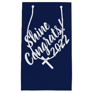 Congrats White Cross Time to Shine Graduation Blue Small Gift Bag
