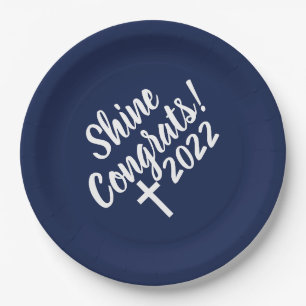 Congrats White Cross Time to Shine Graduation Paper Plate