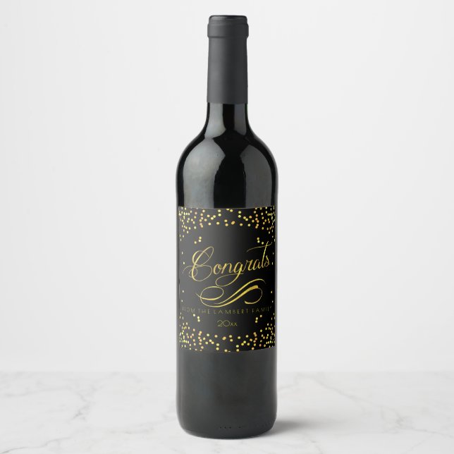 Congrats! with Bright Gold Foil Confetti Wine Label (Front)