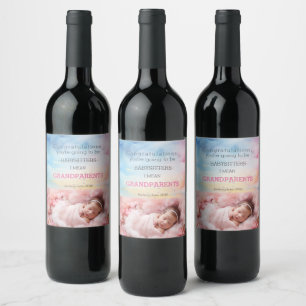 Congrats You're Going To Be Grandparents Baby Girl Wine Label