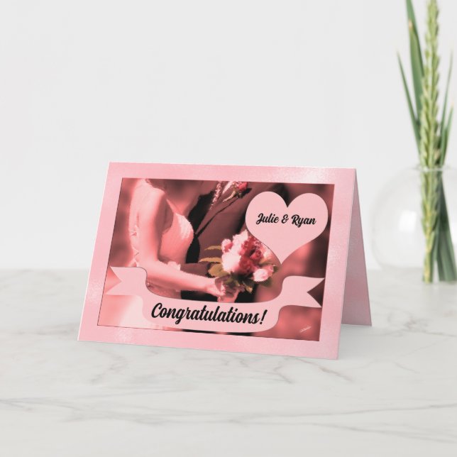 Congratulate Bride and Groom Pink Wedding Card (Front)