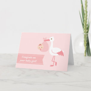 Congratulate new parents - stork with baby girl card