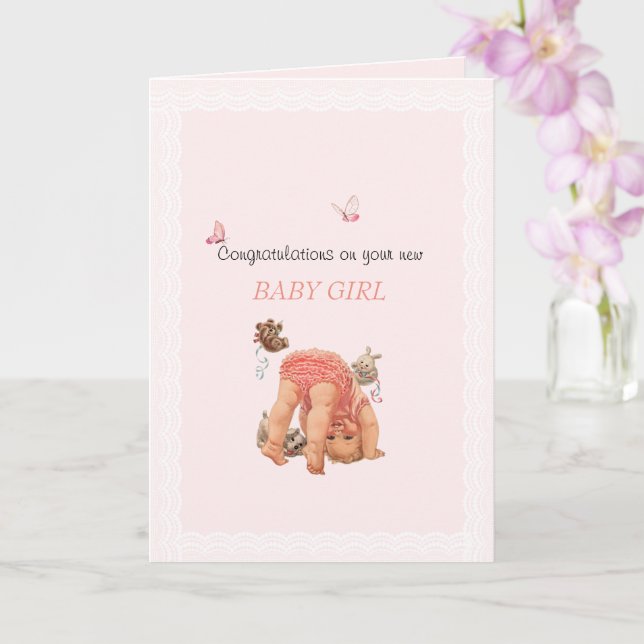 Congratulation Baby Girl Pink Panties Butterflies  Card (Orchid)