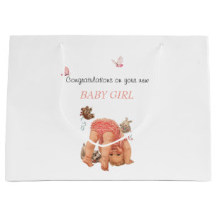 Congratulation Baby Girl Pink Panties Butterflies Large Gift Bag