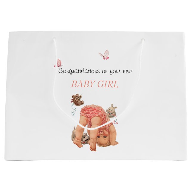 Congratulation Baby Girl Pink Panties Butterflies  Large Gift Bag (Front)