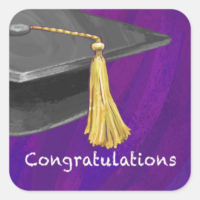 Congratulation Black and Purple Square Sticker (Front)
