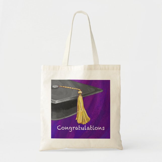 Congratulation Black and Purple Tote Bag (Front)