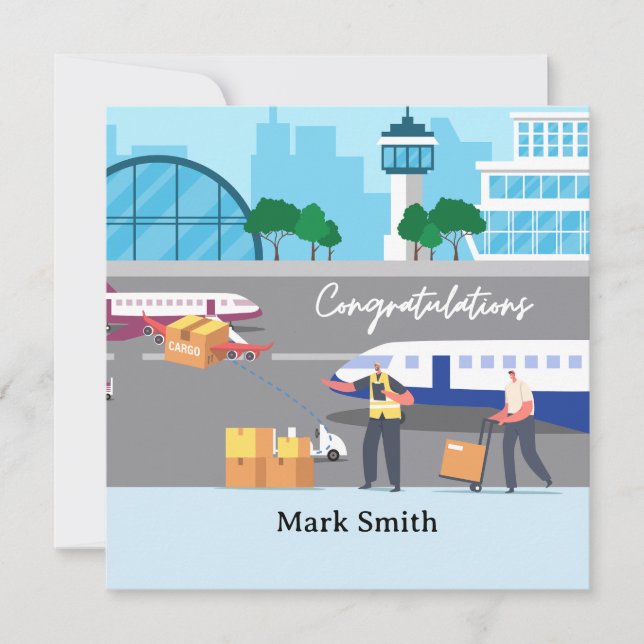 Congratulation Cargo Staff on Airport background Card (Front)