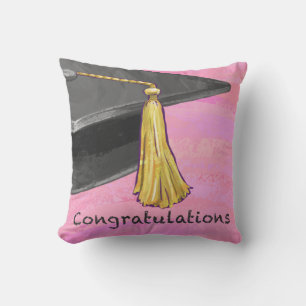 Congratulation Graduate Black and Pink Cushion