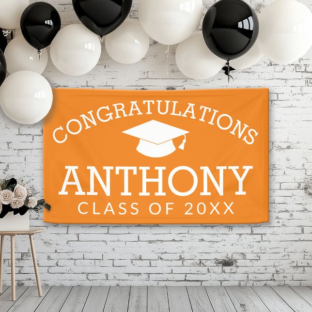 Congratulation Graduate Graduation CAN EDIT orange Banner (Custom Graduation Banner for a Grad Party or Open House)