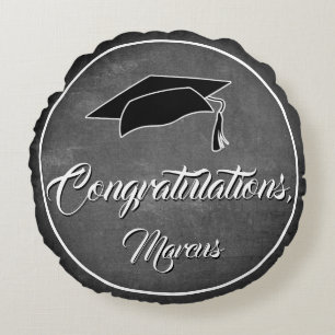 Congratulation Graduate Hat Chalkboard Graduation Round Cushion