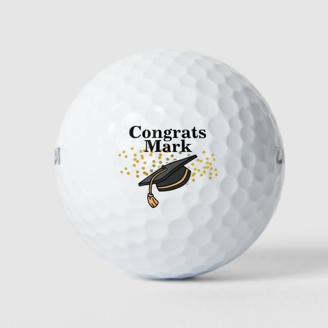 Congratulation Graduation Black and Gold with Name Golf Balls (Front)