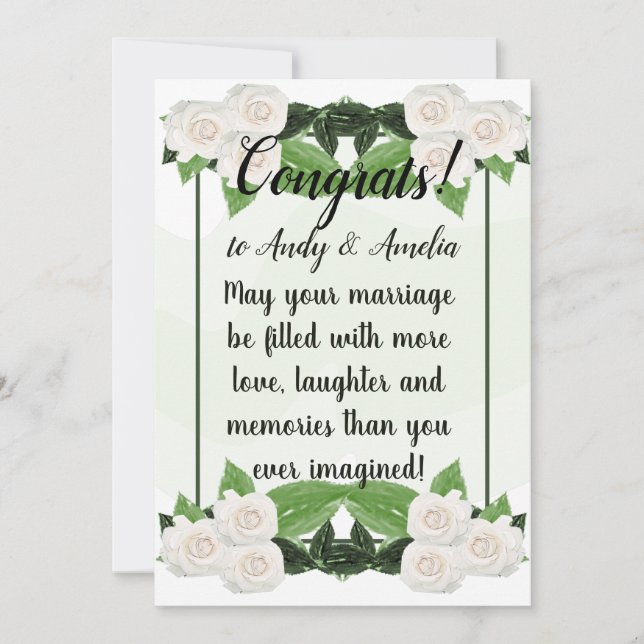 Congratulation Green White Roses Card (Front)